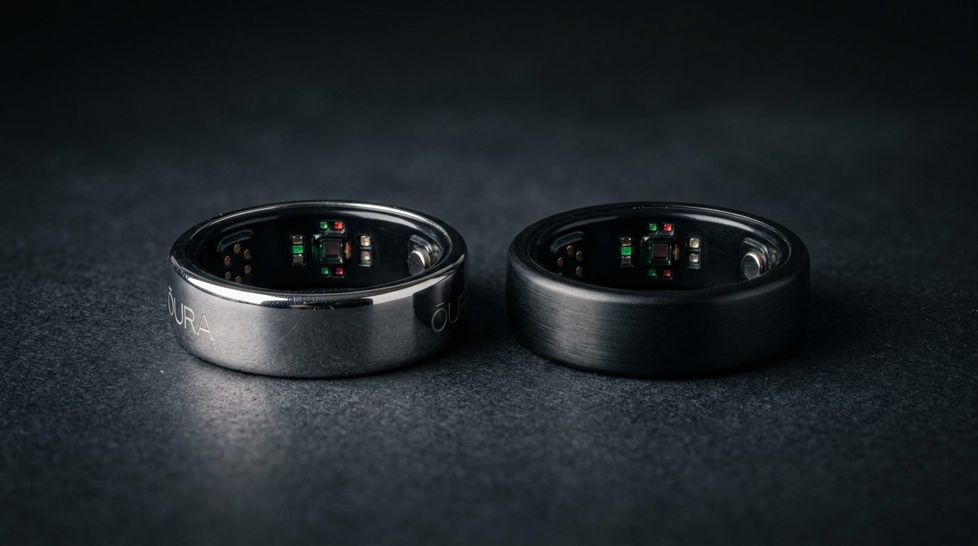 Oura Ring 5 in silver and black — studio product shot